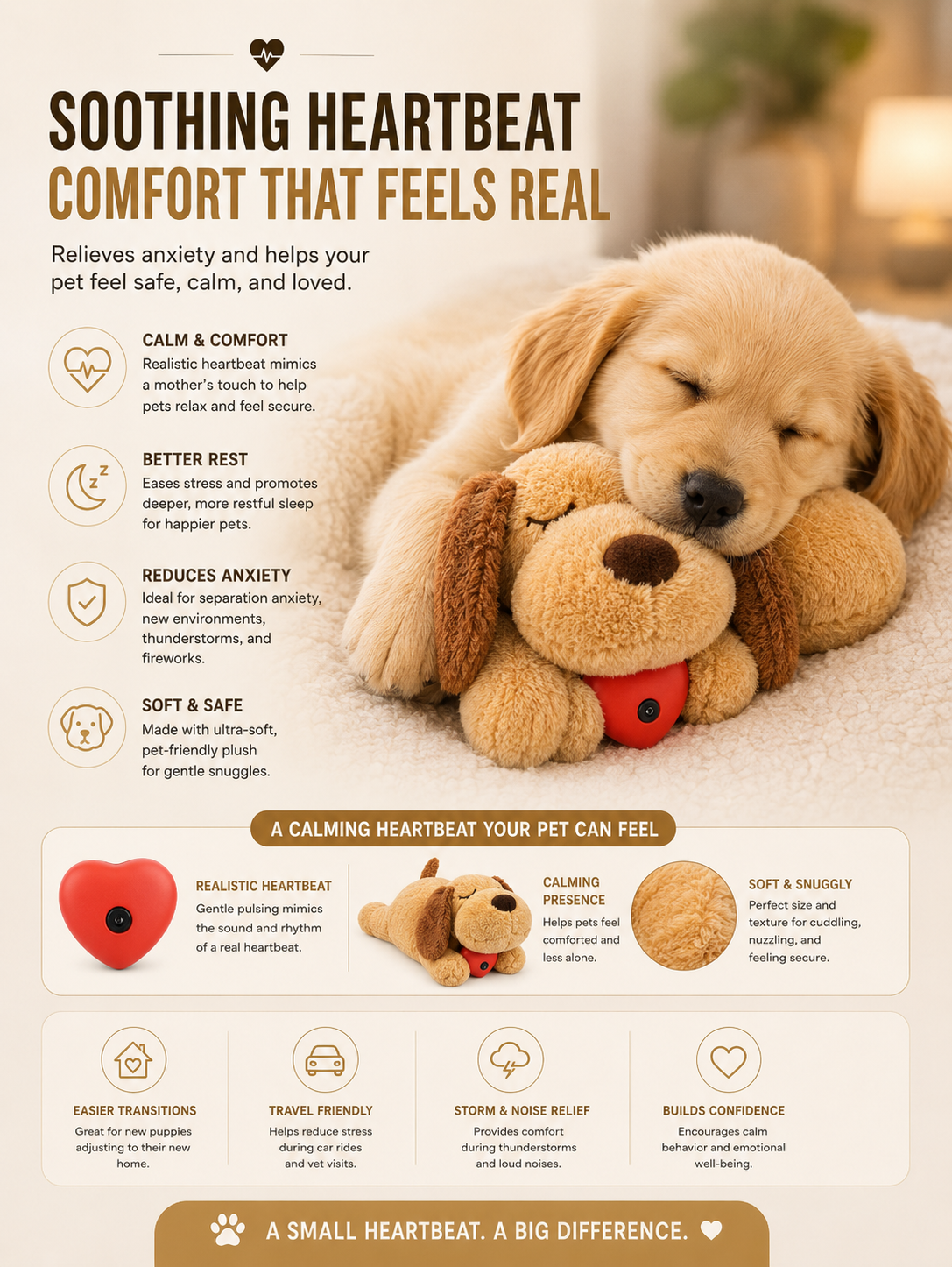 SnugglePaws Calming Heartbeat Toy – Reduce Anxiety & Stress